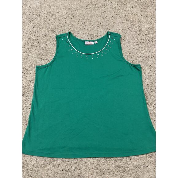 Quacker Factory Tank Top XL Embellished Pullover Casual Resort Green Q25 - Picture 1 of 7